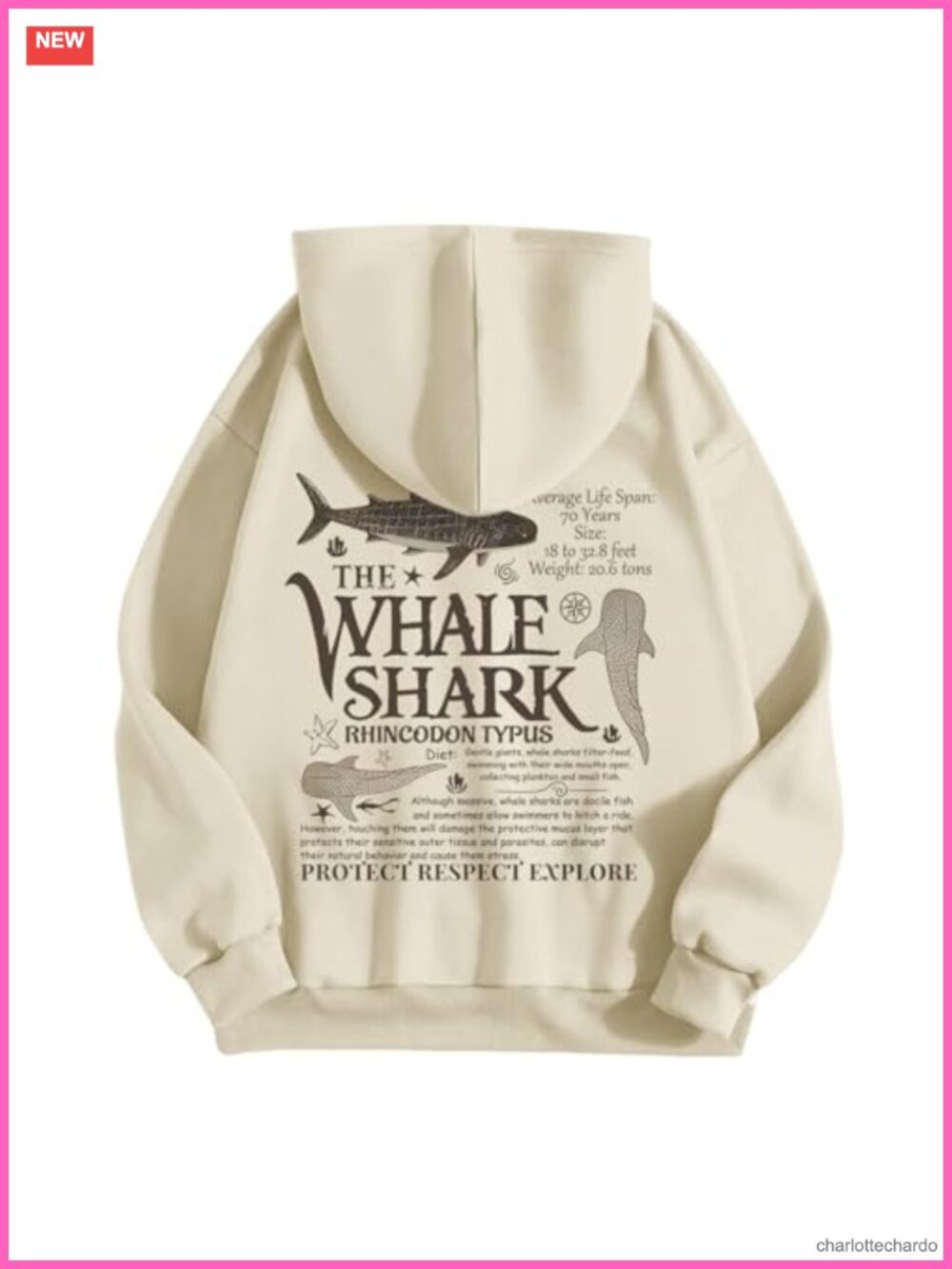 Cute Ocean Whale Shark Hoodie Women Aesthetic Animal Graphic Fleece Pullover
